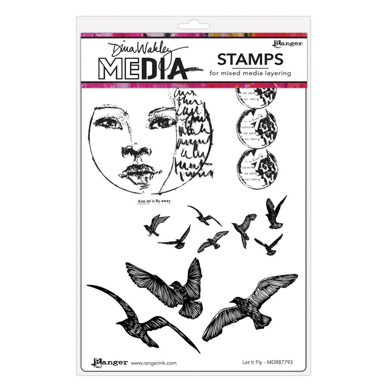 Dina Wakley Media Cling Rubber Stamps, 6 x 9 inches - Craft Stamp for Mixed Media Projects, Scrapbooking, and Card Making - Let it Fly